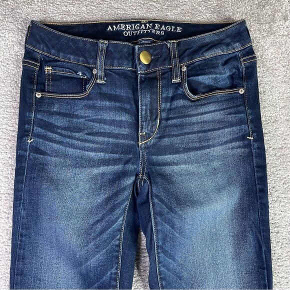 American Eagle Jeans Women's 2 Blue Skinny Low Rise Dark Denim Stretch - Picture 2 of 12